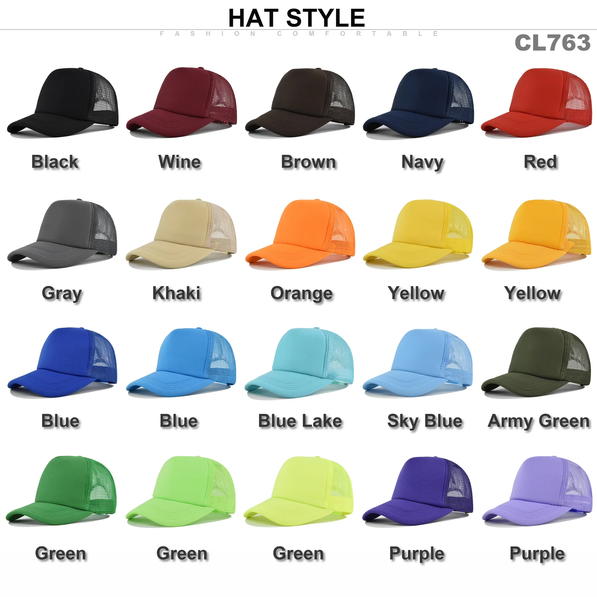 Trucker Cap Mesh - Topi Baseball Polos Uniseks, Dapat Disesuaikan,