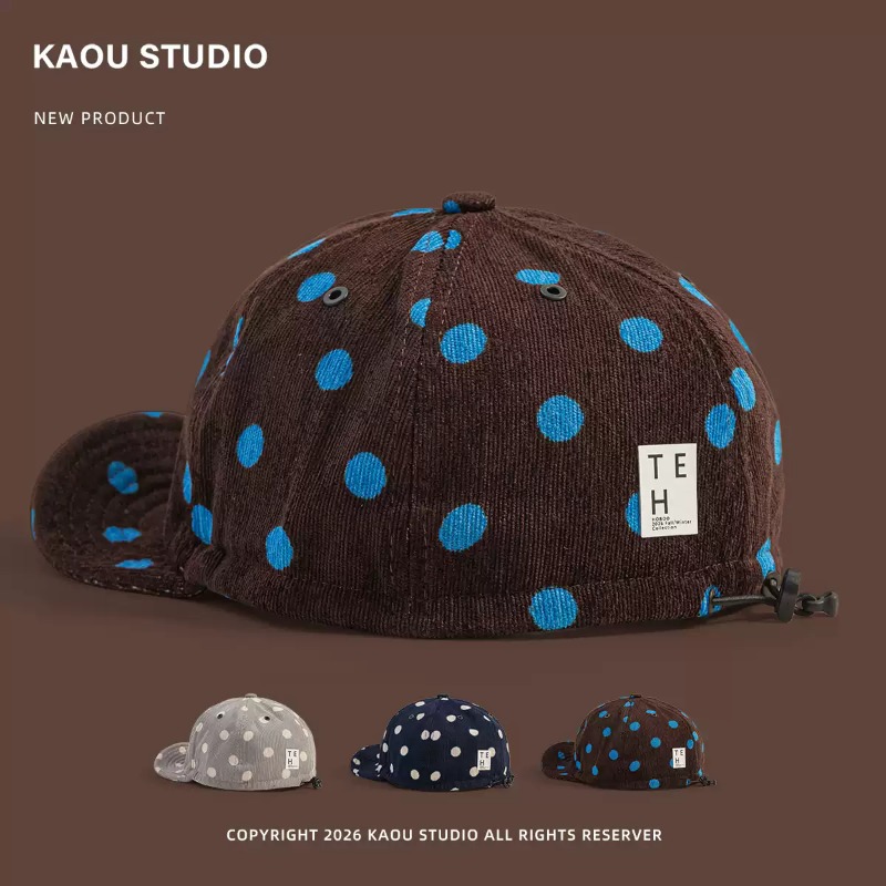 Corduroy Cap 5 Panel - Topi Baseball Corduroy Polkadot Uniseks, Model